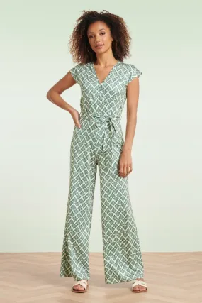 Adeline jumpsuit in legergroen en gebroken wit