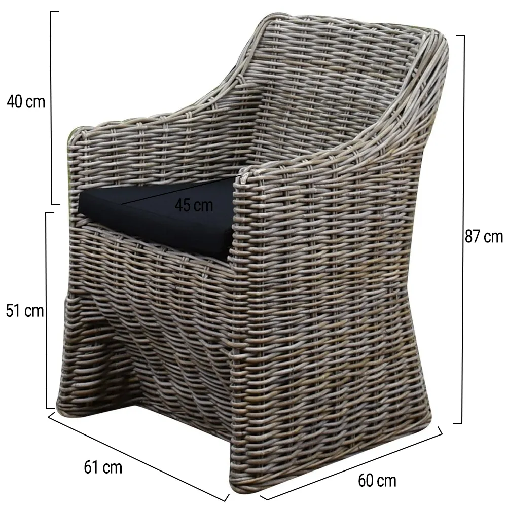AVHCOLLECTIE KURSI LOUISE DINING TUINSTOEL NATUREL ROTAN  OLEFIN BLACK
