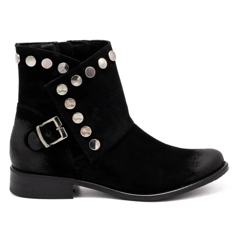 Exquisite Leren dameslaarzen met studs 1198 zwart