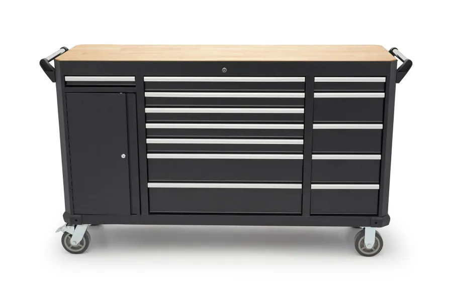 HBM 168 Cm. 13 Laden Professionele Heavy Duty Geredschapswagen, Werkbank met Massief Houten Werkblad