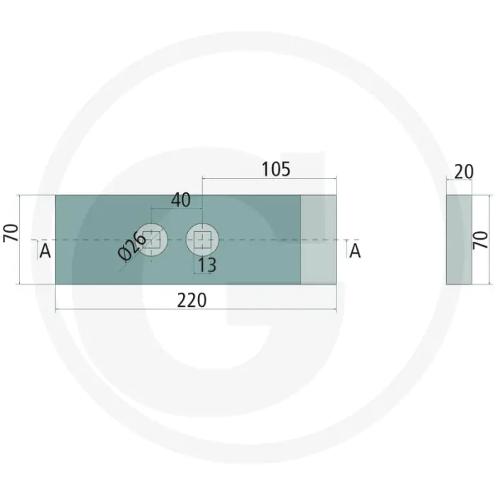 Heavy duty schaarpunt met hardgesoldeerde hardmetalen slijtplaat - afmetingen: 70 x 20 mm