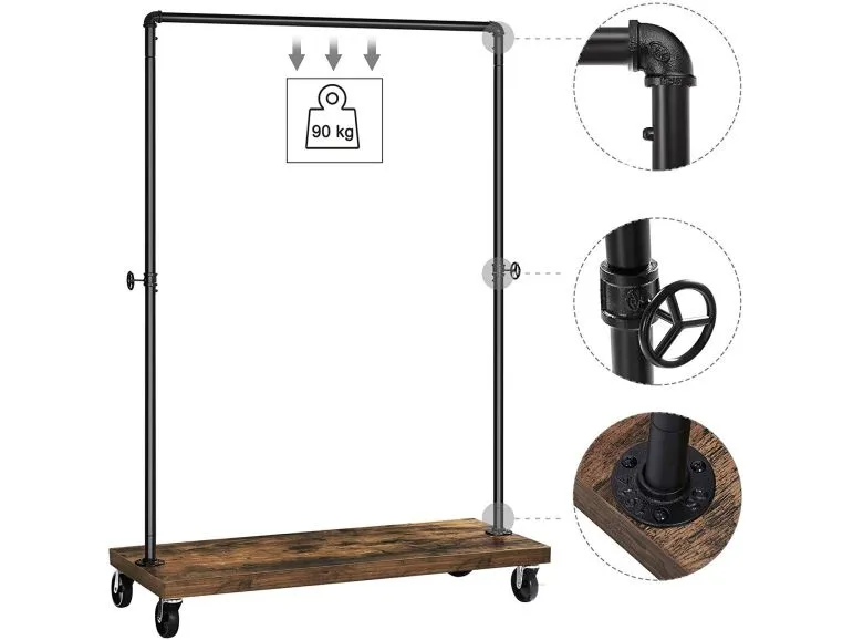 MOBIEL KLEDINGREK  RUSTIEK HEAVYDUTY  1 RAIL  INDUSTRIEEL DESIGN  VINTAGE BRUIN