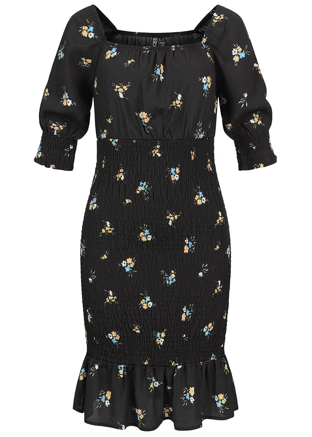 Pieces Dames Viscose Jurk met 1/2 mouwen en bloemenprint zwart